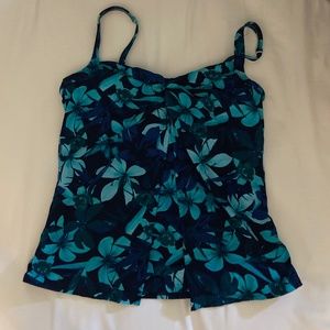 Lands' End Women's SE V-Neck Tankini Deep Sea Orchids 12 # 493452